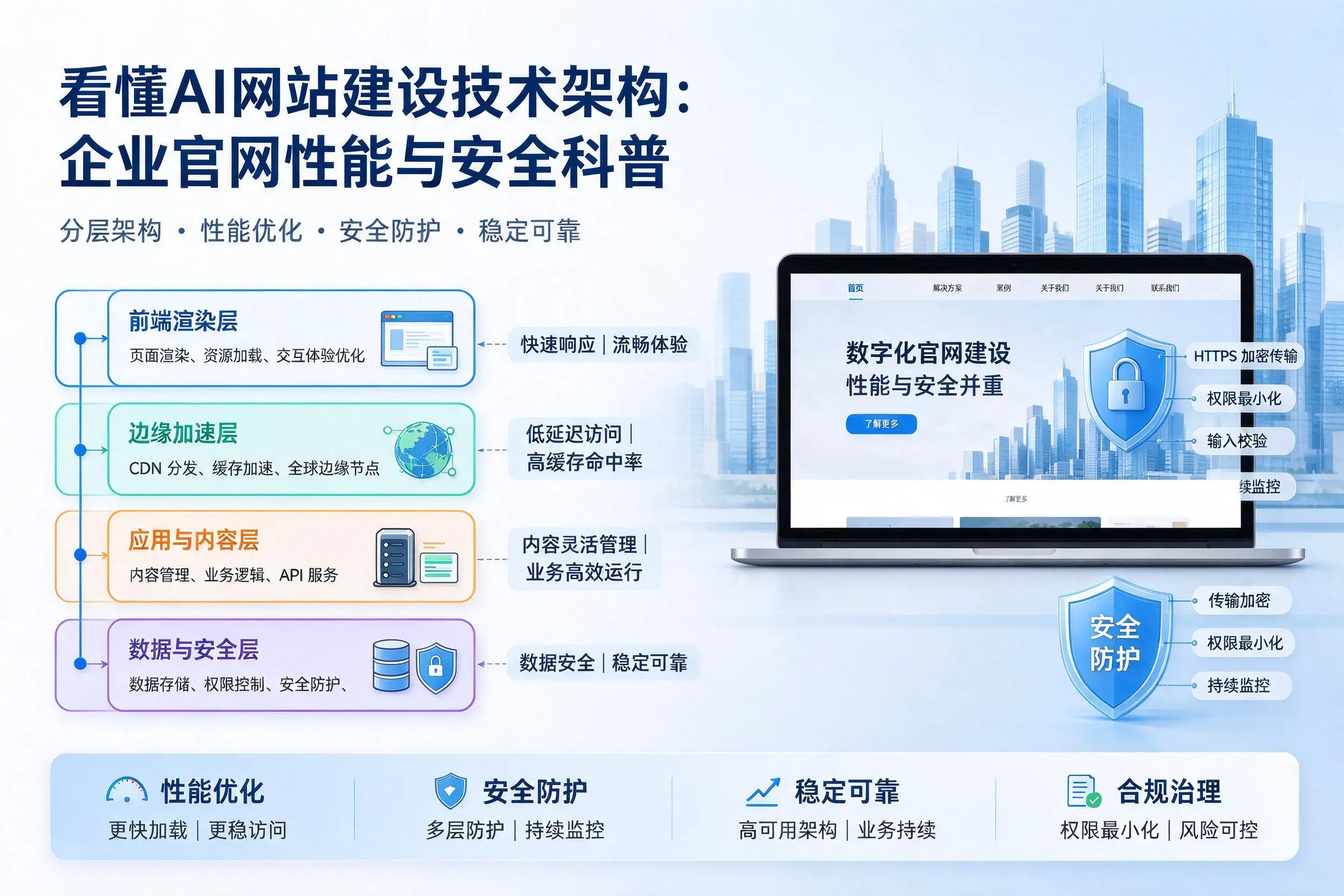 看懂AI网站建设技术架构：广安企业官网性能与安全科普