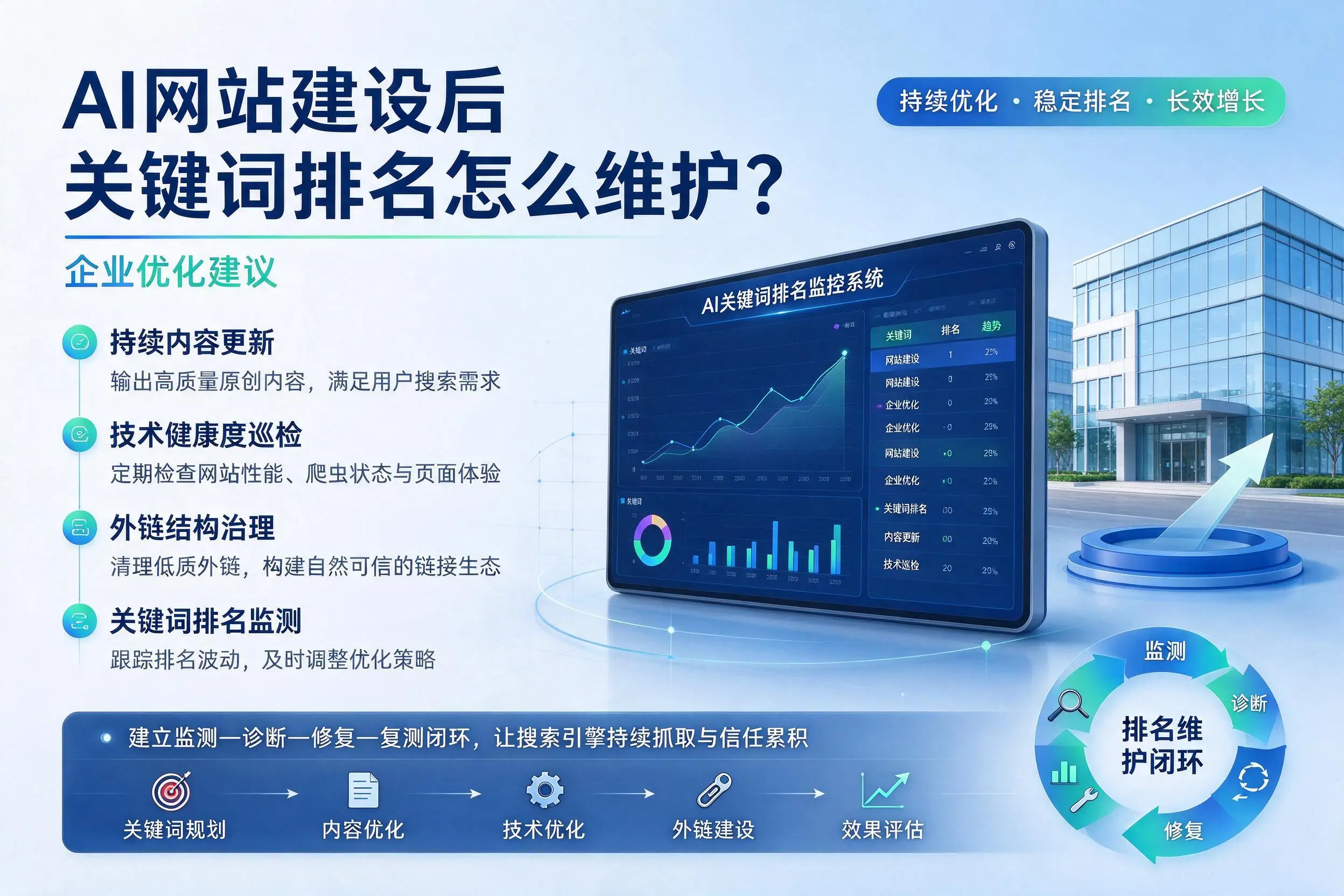 AI网站建设后关键词排名怎么维护？广安企业优化建议